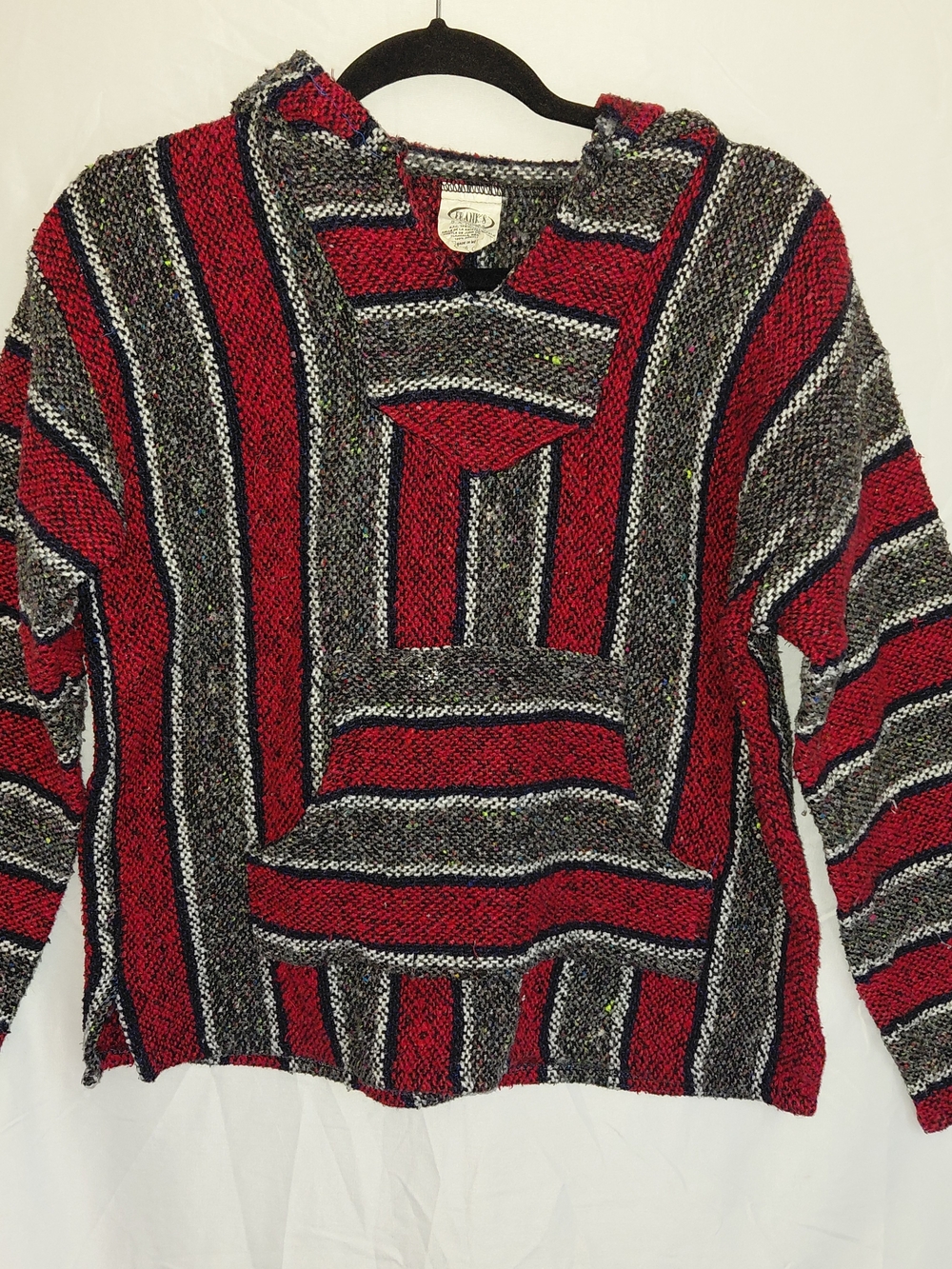 Men’s Striped Baja Pullover Sweater Hoodie - Red & Black. #2209